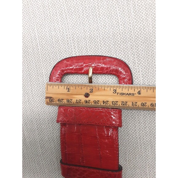 Donna Karan Wide Vintage Medium Belt Genuine Caiman Crocodile Red Rare Patent main image 10